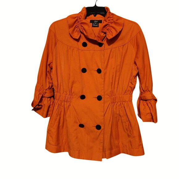 Evan-Picone Jackets & Blazers - Women's Orange Double-Breasted Lightweight Jacket with Black Buttons